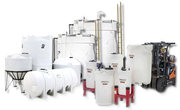 Various chemical storage tanks made of HDPE and other materials