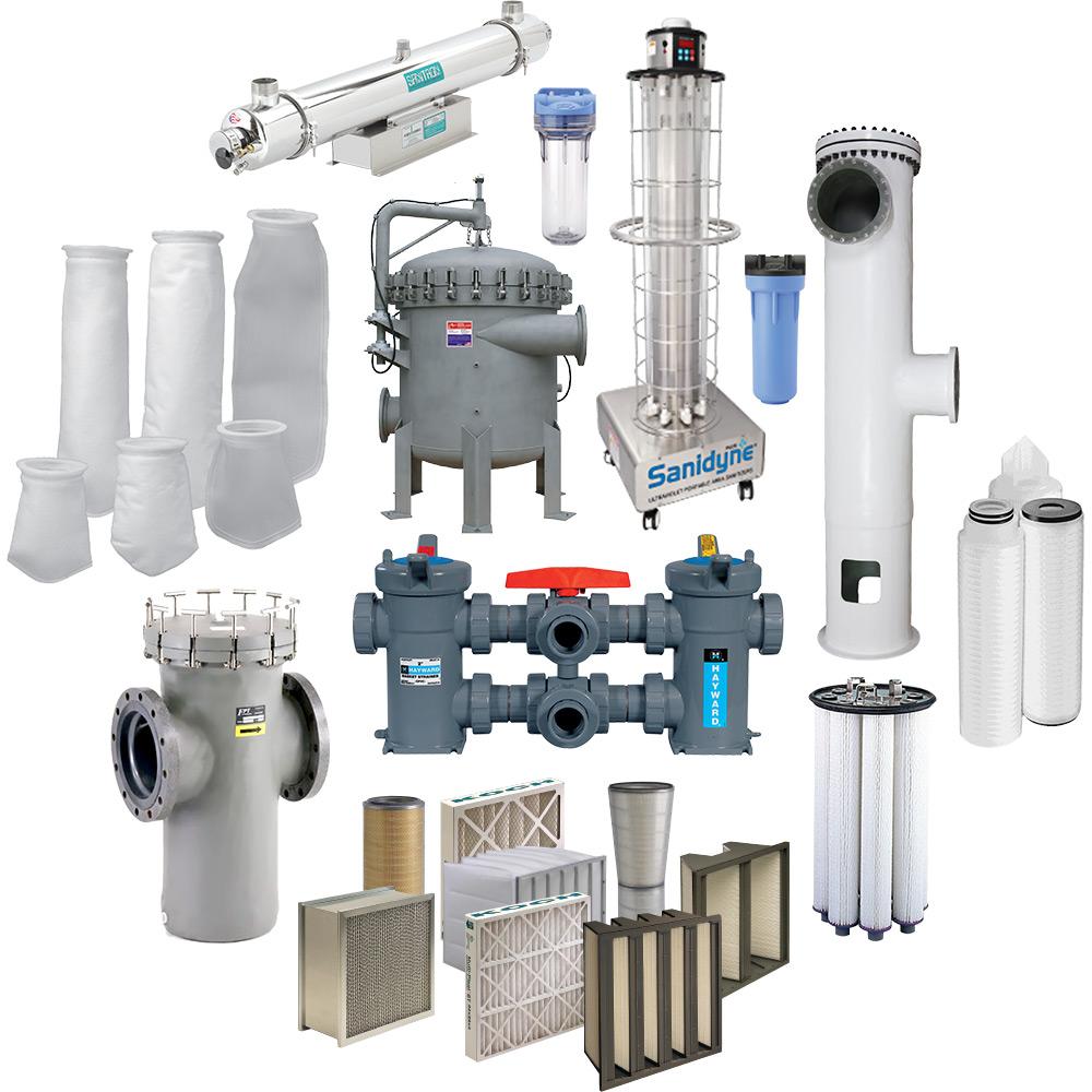 Variety of filtration equipment including cartridges and housings